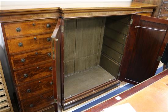 A late Regency banded mahogany breakfront linen press, 	 W.222cm